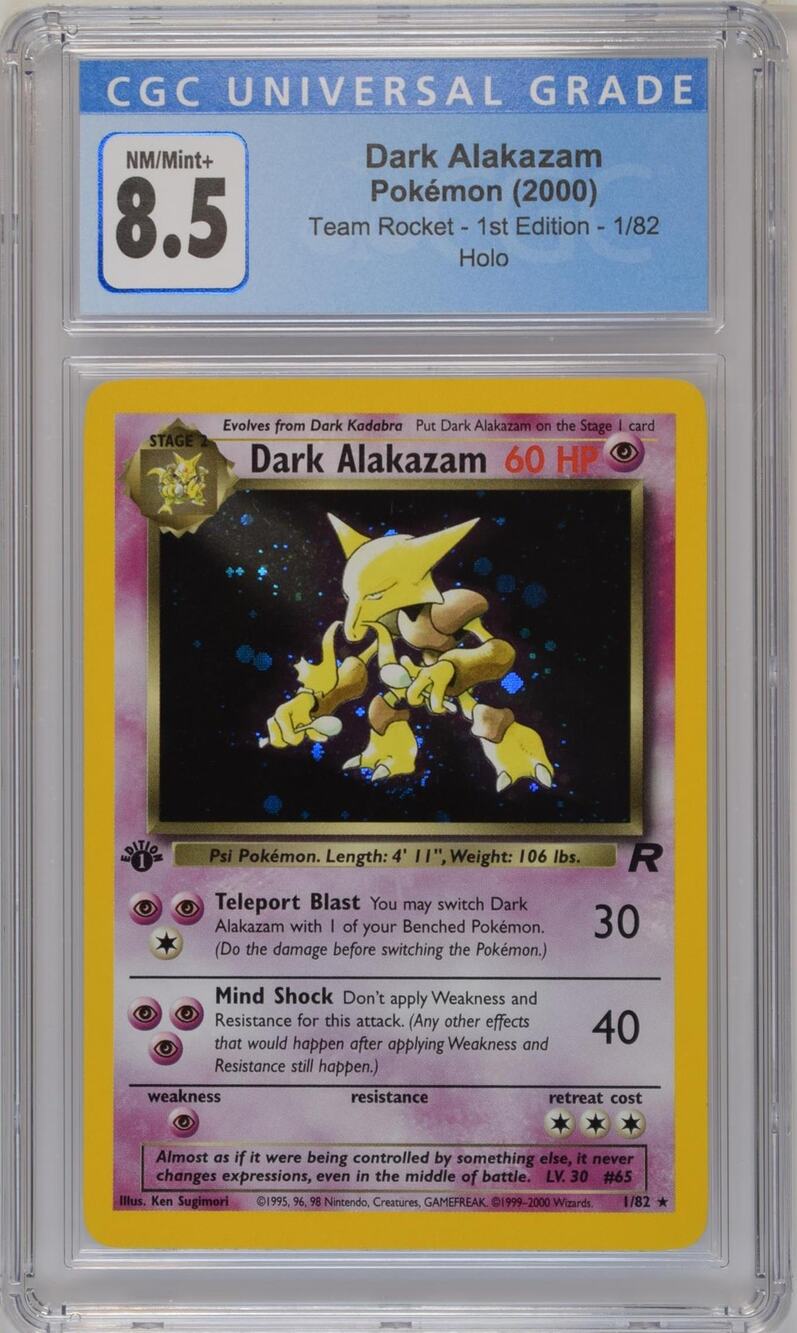CGC 8.5 NM/MINT+ Dark Alakazam 1st Edition 1/82 Pokémon Team Rocket Holo Rare